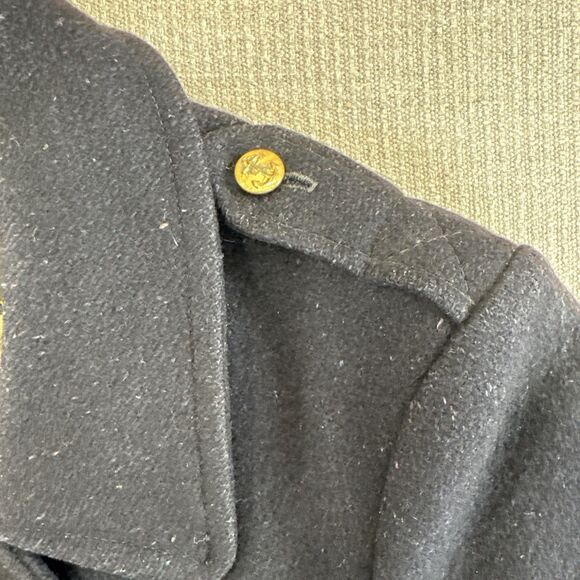 Vtg Brent Black Wool Tweed Pea Coat Double Breasted Nautical Military Inspired M - Picture 5 of 11